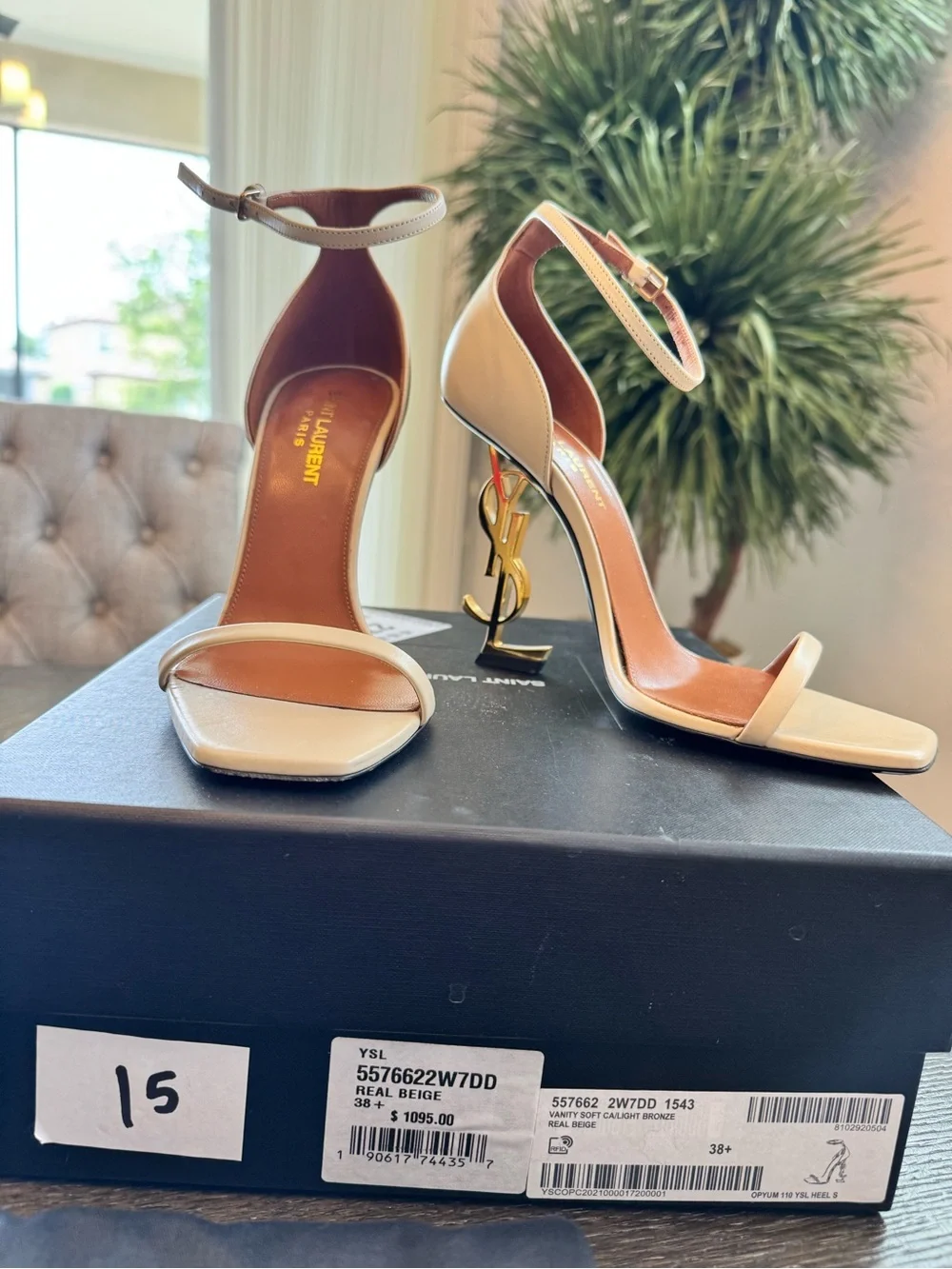 Saint Laurent Cream Opyum 110 YSL Logo Heel Sandal 38.5 8 - Picture 4 of 12